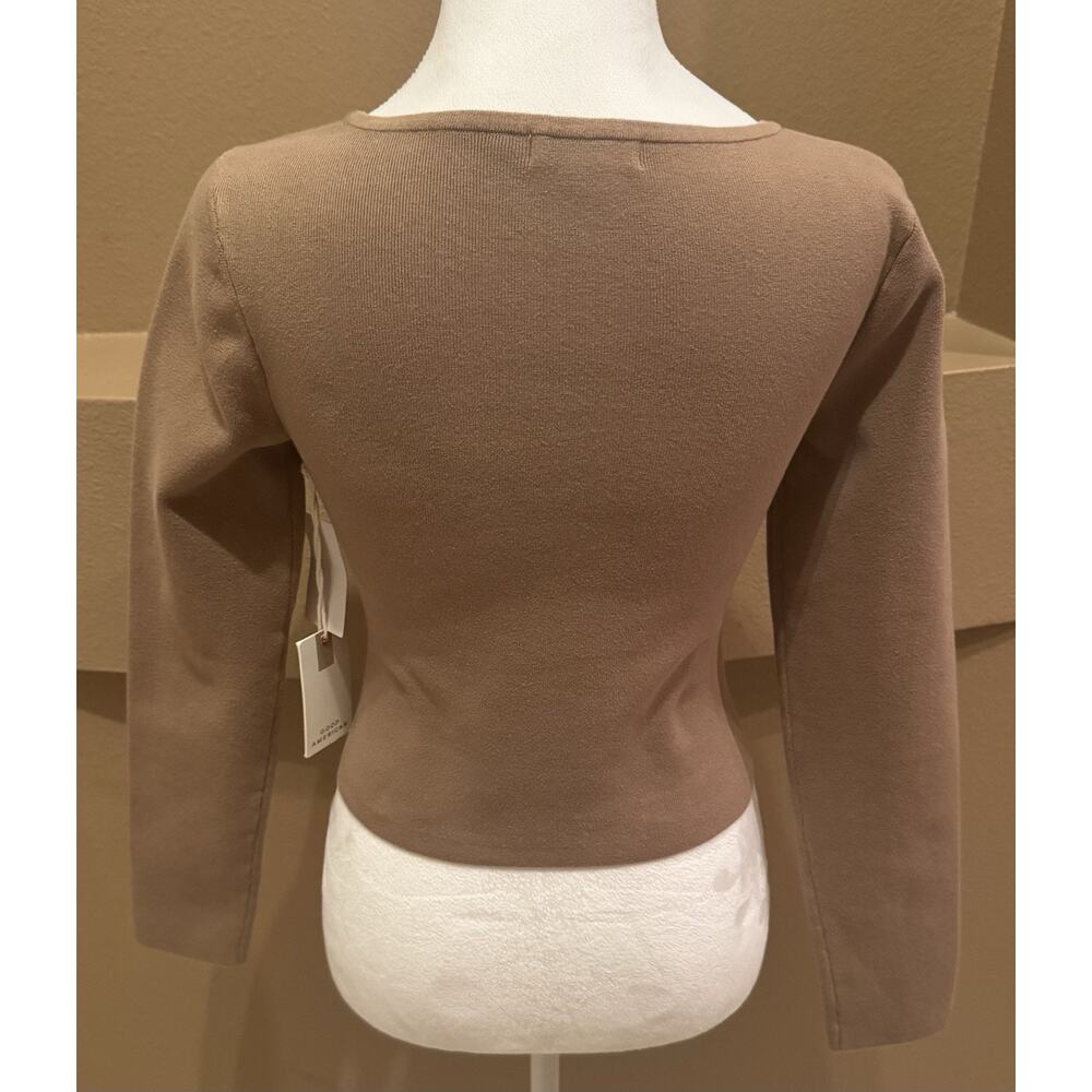 Good American The Cupped Rib Crop Sweater in Taupe Size S 3/4 NWT - Picture 5 of 9